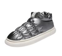 Medium Top Couple Feather Cloth Bread Shoes Parent Child Model Outer Wear Winter Padded Cotton Shoes Four Colours Warm Patchwork Colorful Boots Mens Walking Boots Size 9 (Silver, 8.5)