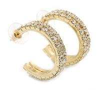 Medium Two Row Diamante Hoop Earring In Gold Plating - 30mm Diameter