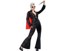 (Medium (UK 12-14)) Elvis Black Rhinestone Ladies Jumpsuit