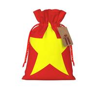 Medium Vietnamese flag Print Christmas Drawstring Candy Bags, Reusable Fabric Sacks, Gift Bag for Xmas Holiday Present Wrap
