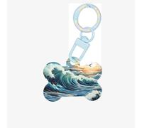 Medium Wave Sailboat Seagull Print Acrylic Pet ID Tags, Personalized Dog and Cat Bone Shaped Sign, for Large and Small Pet Collar