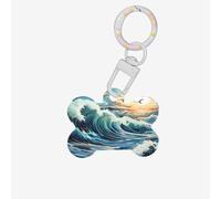 Medium Wave Sailboat Seagull Print Acrylic Pet ID Tags, Personalized Dog and Cat Bone Shaped Sign, for Large and Small Pet Collar