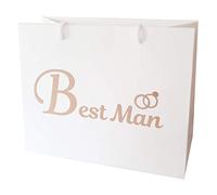 Medium Wedding Gift Bags - White and Copper Gold Gift Bag with Rope Handles and Tissue Paper - Favours (Best Man)