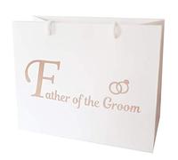 Medium Wedding Gift Bags - White and Copper Gold Gift Bag with Rope Handles and Tissue Paper - Favours (Father of The Groom)