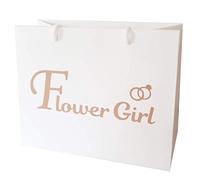 Medium Wedding Gift Bags - White and Copper Gold Gift Bag with Rope Handles and Tissue Paper - Favours (Flower Girl)