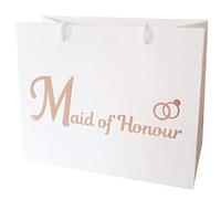 Medium Wedding Gift Bags - White and Copper Gold Gift Bag with Rope Handles and Tissue Paper - Favours (Maid of Honour)