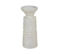 Sostter White Carved Wooden Candle Holder Medium in Soft White Sostter Soft White Medium