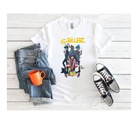 (Medium, White) Gorillaz Rock Band Men Women Unisex Top T Shirt