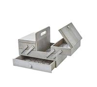 Medium Wooden Cantilever Sewing Box, Grey with Lace Design Interior