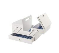 Medium Wooden Cantilever Sewing Box, White with Geometric Design Interior