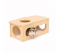 Medium Wooden Hamster Tunnel with Side and Top Windows, Cloud-Inspired Hideout for Dwarf and Syrian Hamsters, Gerbils, Natural Wood Tube