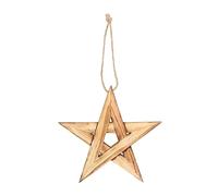 Medium Wooden Pentagram - Hanging Winter Solstice Decor, Pagan Holiday Ornament - Nature-Inspired Rebirth Symbol, Seasonal Ritual Accessory -