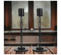 (Medium x2) Black Metal Chain Link Design Candle Holder with Wooden Stand