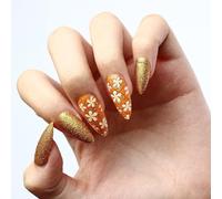Mediums Almond False Nails Glittering Artificial Nails Full Covers Stick On Flower Press On For Women Girls Flower False Glittering Full Cover Stick Almond Press
