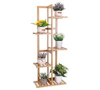 Medla Bamboo Plant Stand Tall: 5 Tiers 6 Potted Plant Pot Holder Wooden Flower Stand Storage Display Rack Shelving Unit Water-Proof Standing Shelf for Indoor Outdoor Bonsai Patio Yard Garden