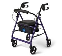 Medline Aluminum Rollator Walker with Seat, Folding Mobility Rolling Walker has 6 inch Wheels, Purple