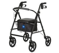 Medline Aluminum Rollator Walker with Seat, Folding Mobility Rolling Walker has 8 inch Wheels, Black