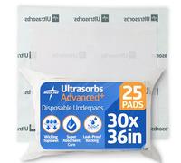 Medline Extrasorbs Premium Disposable Underpads, 30" x 36", 25 Count