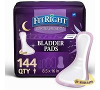 Medline FitRight 24 Pack Night Bladder Control Pads, Maximum Absorbency, Night Incontinence Protection, 8.5 x 16 cm, 24 Pieces Per Bag (6 Bags)