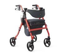 Medline Premium Empower Rollator Walker with Seat, Comfort Handles and Thick Backrest, Folding Walker for Seniors, 8" Wheels, Red Frame