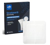 Medline Stratasorb Sterile, 6” x 6” Composite Island Dressing with Non-Adherent Gauze Pad, Waterproof Back, Covers & Protects Wounds, Lasts Up to 7 Days, 6 Per Box, Not Made with Natural Rubber Latex