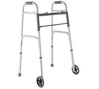 Medline Two-Button Folding Walker with Wheels, Metallic, 1 Count