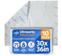 Medline Ultrasorbs Advanced+ Premium Disposable Underpads, 30" x 36", 10 Count, Super Absorbent Bed Pad
