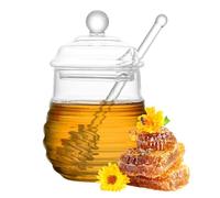 Mednkoku Honey Pot and Drizzler 250ml Honey Jar with Dipper and Lid Glass Honey Bottle Honey Container for Home Kitchen Accessories S,Honey Jar