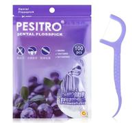 Medo 100 Pcs Dental Floss, Floss Sticks Dental 2 in 1 Portable Toothpicks, Disposable Interdental Cleaning Tool for Travel, Home, Office, Restaurant (Purple)