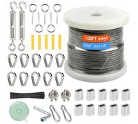 Medoon 1/8 Inch Wire Rope Set - Steel Cable, 100 Feet Turnbuckles for Cables, Vinyl Coated Stainless Steel Cable for Outdoor, Garden, Kitchen, Crafts, Airplanes, Picture Hanging, Washing Line