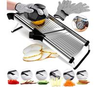 Medove Stainless Steel Mandoline Slicer for Kitchen - 6-Setting Adjustable, 16.5 x 5 In. Platform, Hand Guard, Cut-Resistant Gloves - Vegetable Chopper, Meat Slicer, Cheese Slicer by