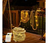 MEDOYOH 10M Rope Fairy Light Indoor of 200 LED, Hemp Rope String Lights Battery Power Rope Light Waterproof for Garden Patio Balcony Swing Trunk Decor