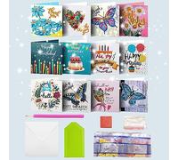 MEDOYOH 12PCS DIY Diamond Painting Greeting Card with Envelopes, Diamond Painting Blank Art Cards for Birthday Mother's Day Christmas Anniversary Thanksgiving, Birthday 03
