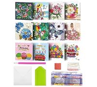 MEDOYOH 12PCS DIY Diamond Painting Greeting Card with Envelopes, Diamond Painting Blank Art Cards for Birthday Mother's Day Christmas Anniversary Thanksgiving, Birthday 04
