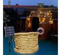MEDOYOH 15M Solar Rope Fairy Light of 300 LED, Solar Hemp Rope String Lights with 8 Lighting Modes Waterproof for Garden Patio Balcony Swing Trunk Decor