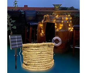 MEDOYOH 15M Solar Rope Fairy Light of 300 LED, Solar Hemp Rope String Lights with 8 Lighting Modes Waterproof for Garden Patio Balcony Swing Trunk Decor