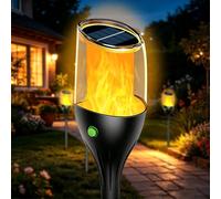 MEDOYOH 1PCS Solar Flickering Flame Lights, 12 LED Solar Pathway Stake Lights 64CM Tall, IP65 Waterproof for Patio Path Porch Yard Outdoor Garden Garage Deck Stairway Gate