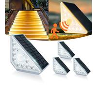 MEDOYOH 4PCS Solar Step Light with Motion Sensor, Warm White Light High Brightness Solar Stair Lights IP44 Waterproof 800mAh for Garden Steps Deck Patio Front Door Fence