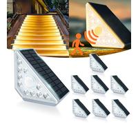 MEDOYOH 8PCS Solar Step Light with Motion Sensor, Warm White Light High Brightness Solar Stair Lights IP44 Waterproof 800mAh for Garden Steps Deck Patio Front Door Fence