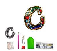 MEDOYOH DIY Letters "C" Diamond Painting Key Chains, Double-Sided Retro DIY Diamond Painting Kits Keychain, DIY Letters Art Craft Crystal Diamond Keyring Kits for Key Chain Pendant Bag Decor Brooch