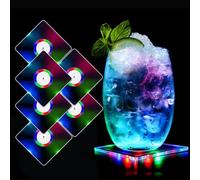 MEDOYOH Set of 6 Square Colour LED Coasters for Drinks, ON/OFF Disposable Daily Waterproof Acrylic Light Up Coasters for Beer Cocktail Parties Weddings Bar Christmas Home Pub