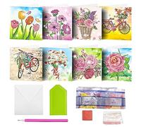 MEDOYOH Set of 8 DIY Diamond Painting Greeting Cards with Envelope, Diamond Painting Blank Art Cards for Birthday, Mother's Day, Christmas, Anniversary, Thanksgiving, Bicycle and Flowers (10)