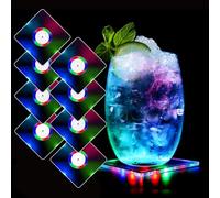 MEDOYOH Set of 8 Square Colour LED Coasters for Drinks, ON/OFF Disposable Daily Waterproof Acrylic Light Up Coasters for Beer Cocktail Parties Weddings Bar Christmas Home Pub