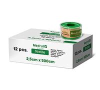 Medrull Rolls Textile Plaster Set of 12 pcs Individual Spool in Carton Box Textile Fabric Fixing Plaster Tape 2,5 cm x 5 m Hypoallergenic Skin Friendly Breathable Material Suitable for Hospital Use