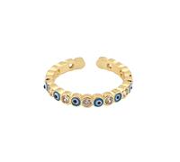MEDSEF 14K Gold Plated Cubic Zirconia Colorful Evil Eye Ring,Adjustable Stackable Rings Minimalist Protection Jewelry (F)