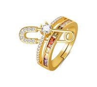 Medsor Safety Pin Rings Cubic Zirconia Chunky Open Statement Band Copper Rings for Women Gift, Crystal, Cubic Zirconia