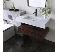 MEDUNJESS 35'' Wall Mount Sink Matte Bathroom Vanity Vessel Sinks Artificial Stone Rectanglee Indoor Outdoors Modern Floating or Countertop Freestanding Wall Hang Sink Bowl (single Holes 35'')