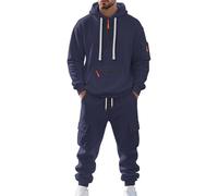 MEDUOLA Men's Tracksuit Quarter Zip Hoodie with Hood Jogging bottoms with Pocket 2 Piece Sets Warm and Comfortable Casual (2XL,Navy blue)