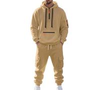 MEDUOLA Men's Tracksuit Quarter Zip Hoodie with Hood Jogging bottoms with Pocket 2 Piece Sets Warm and Comfortable Casual (M,Kahki)