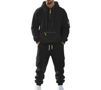 MEDUOLA Men's Tracksuit Quarter Zip Hoodie with Hood Jogging bottoms with Pocket 2 Piece Sets Warm and Comfortable Casual (XL,Black)